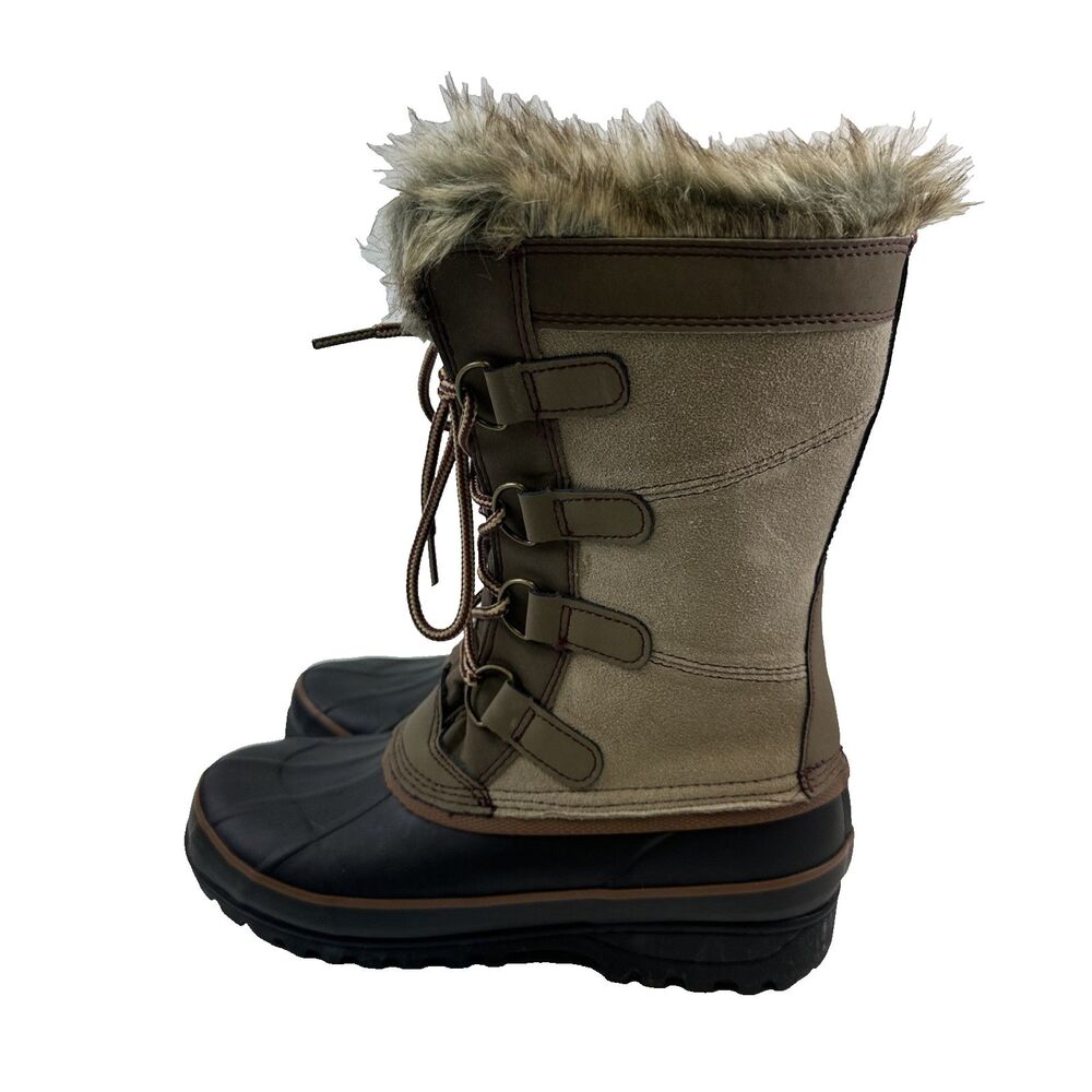 Roebuck And Co Winter Boots Faux Fur Lined Tall LaceUp Tan Leather Suede Women 8